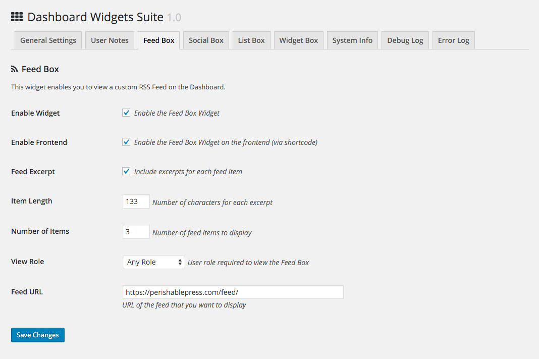 DWS Settings: Feed Box
