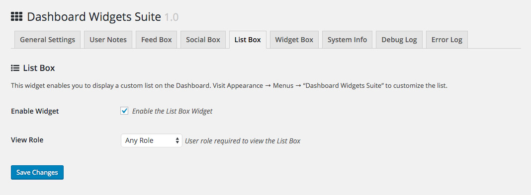 DWS Settings: List Box