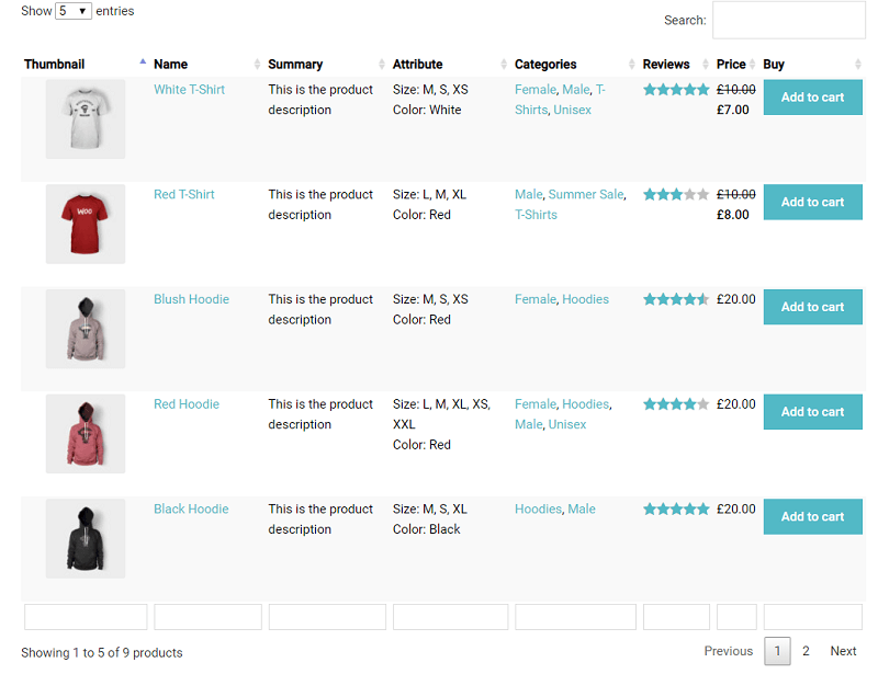 WooCommerce Product Table example (pro)