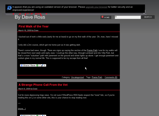Dave's Outdated Browser Warning displayed in IE6 SP2.