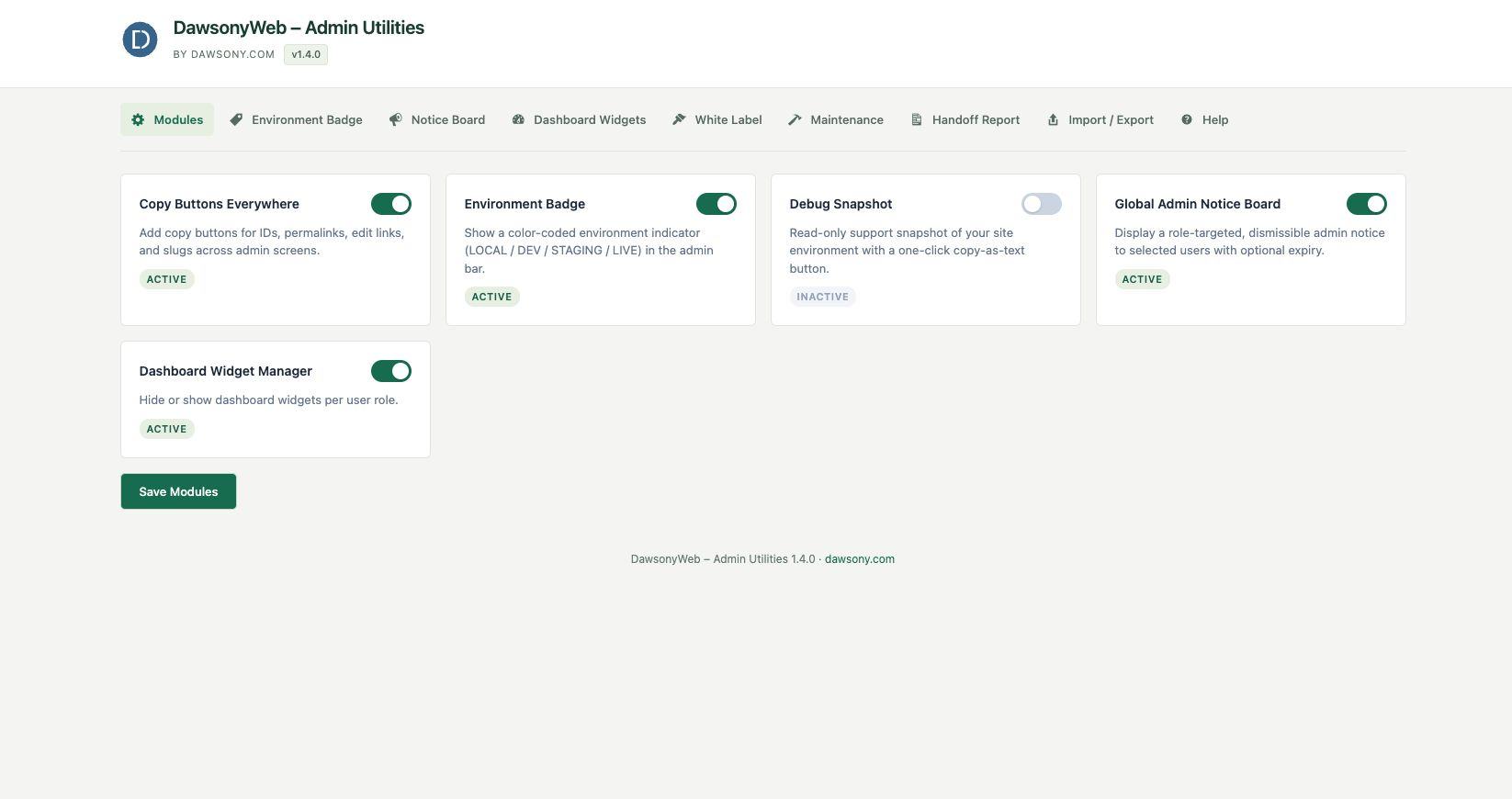 Choose the Admin Utilities modules for your site.