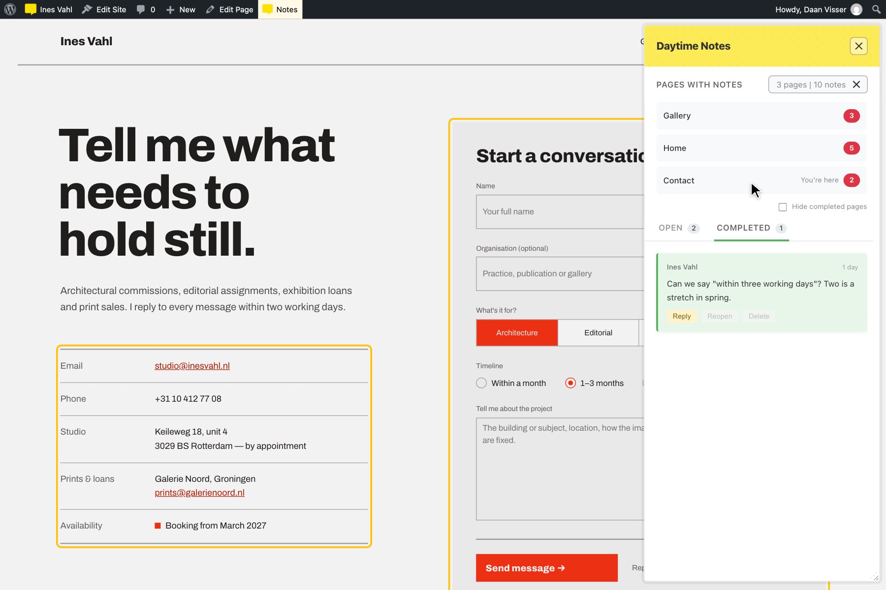 Pages with notes lists every page that has open notes, and completed notes move to their own tab