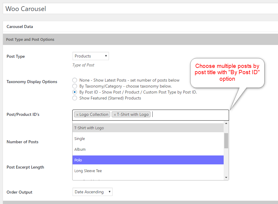 Admin View of choosing by post ID.