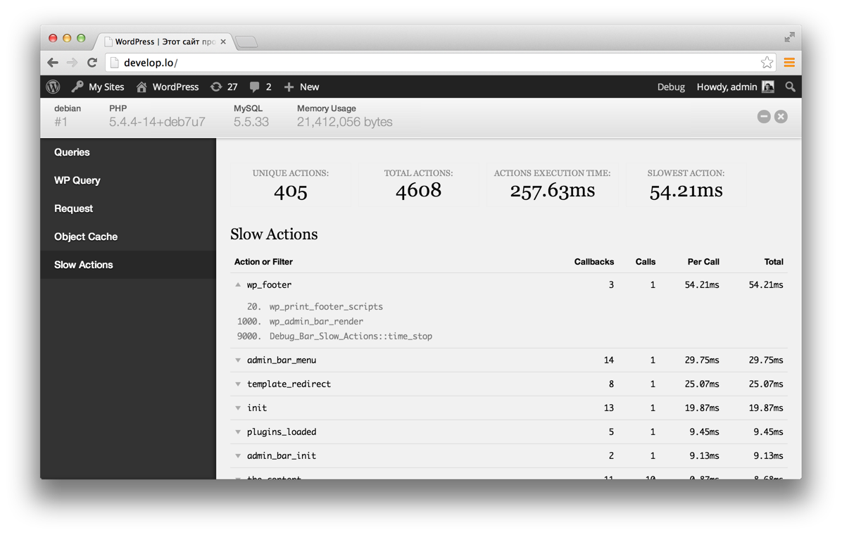 Debug Bar Slow Actions