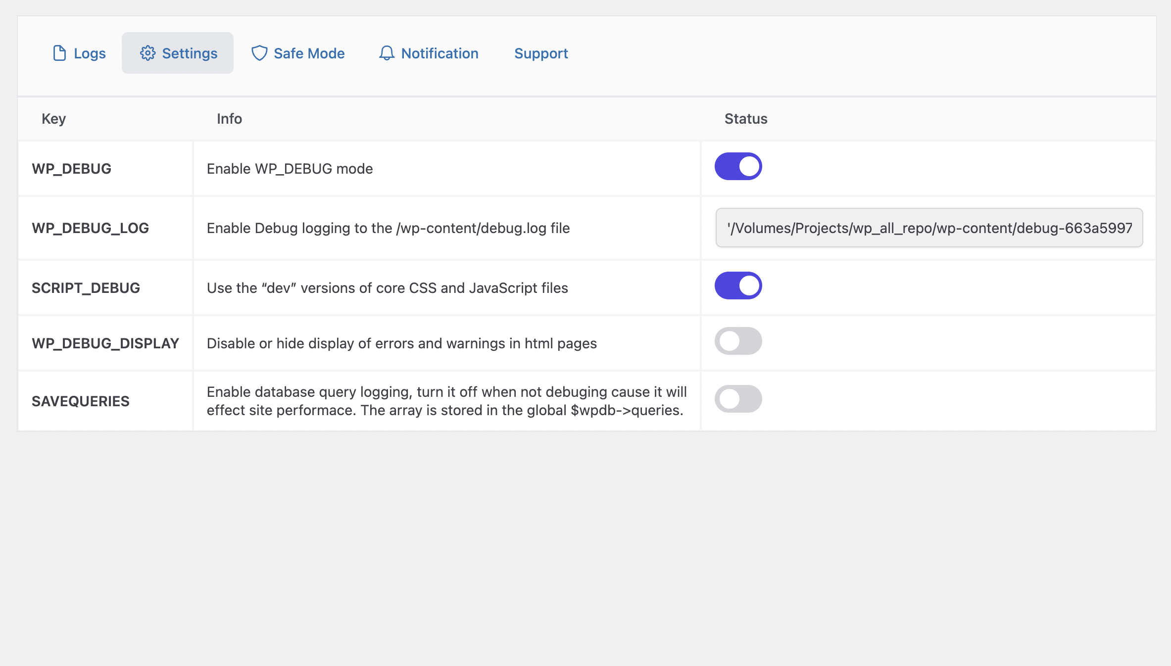 Debug Log &#8211; Manger Tool