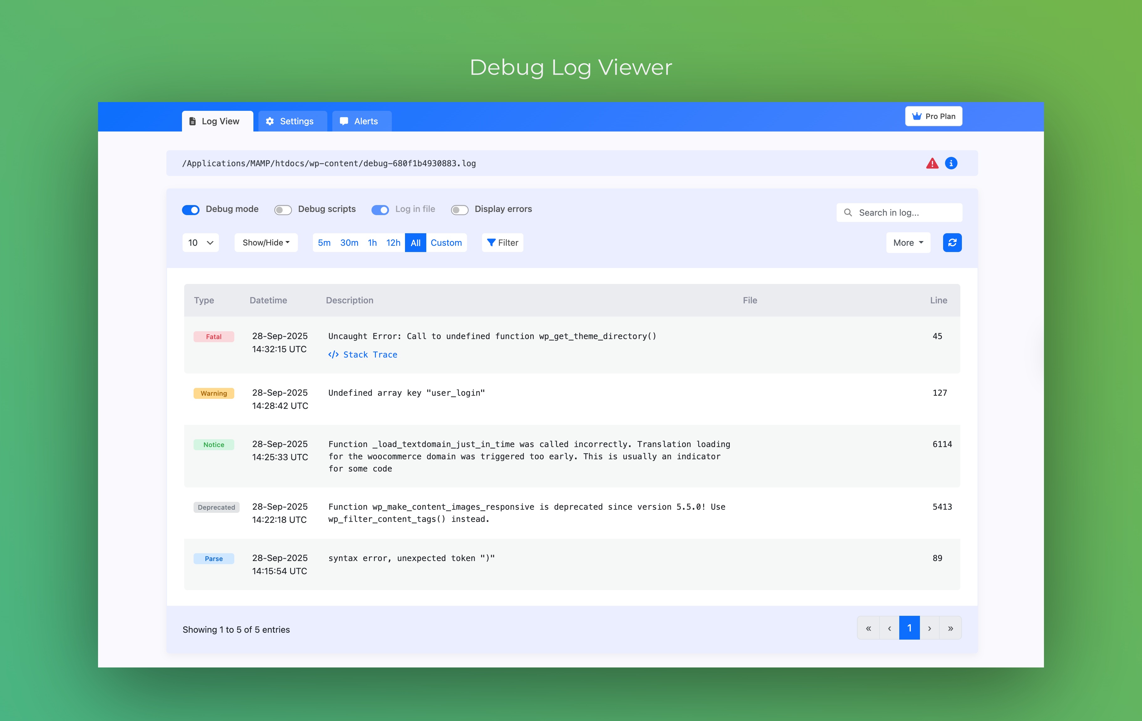 Debug Log Viewer - Screenshot 1