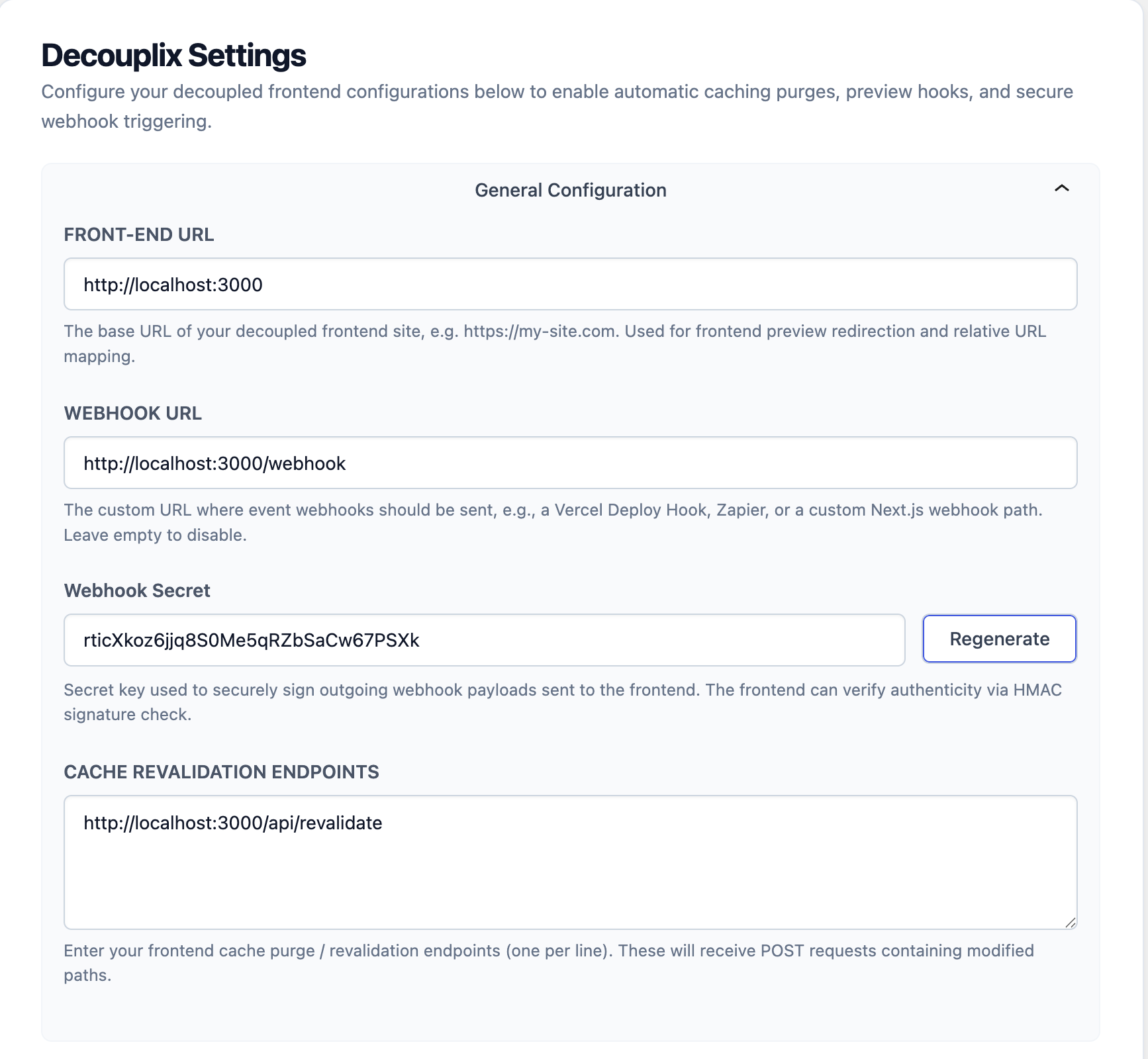 React-powered Decouplix settings dashboard with clean, horizontal settings alignment.