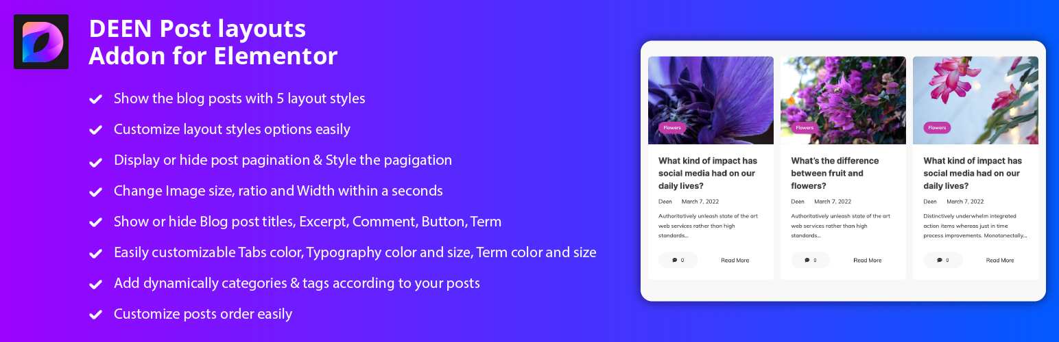 Deen Post Layouts Addon for Elementor