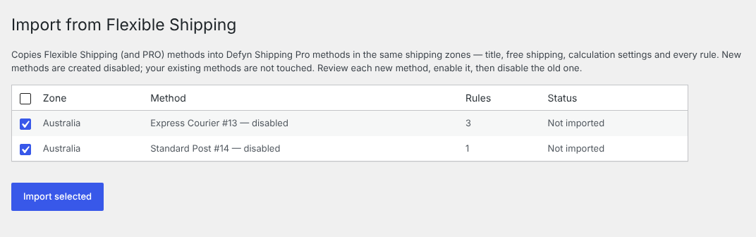 One-click import from Flexible Shipping.