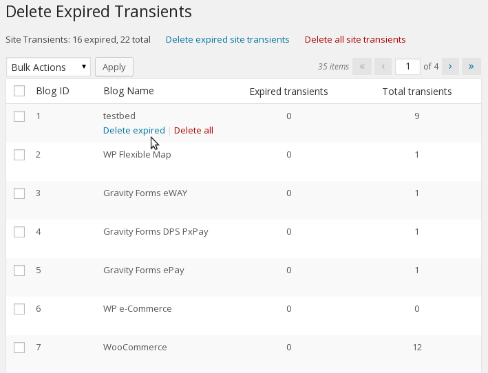 Multisite network admin page for manually deleting transients