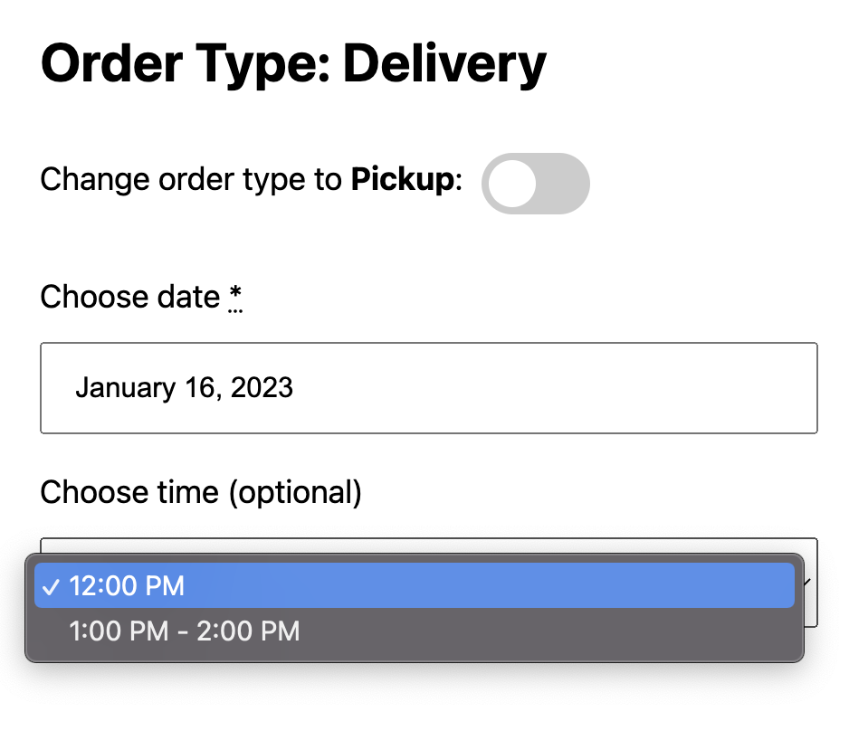 Choosing pre-made time slots.