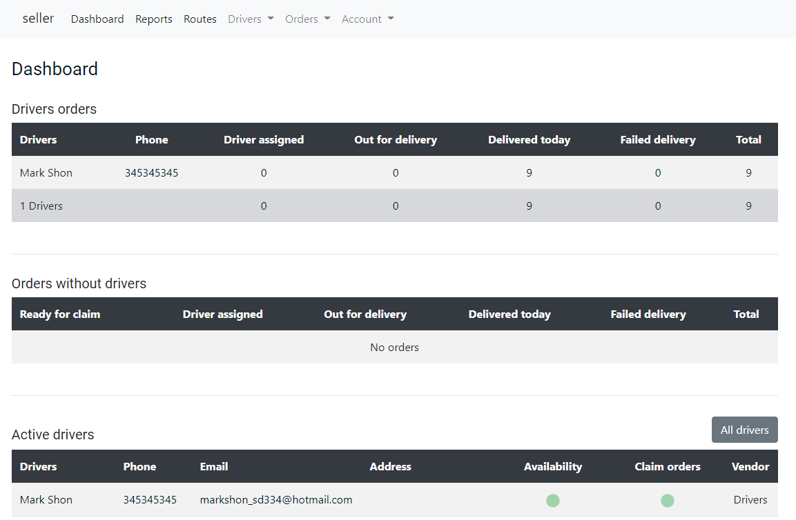 Premium - Delivery Drivers Vendor Dashboard.