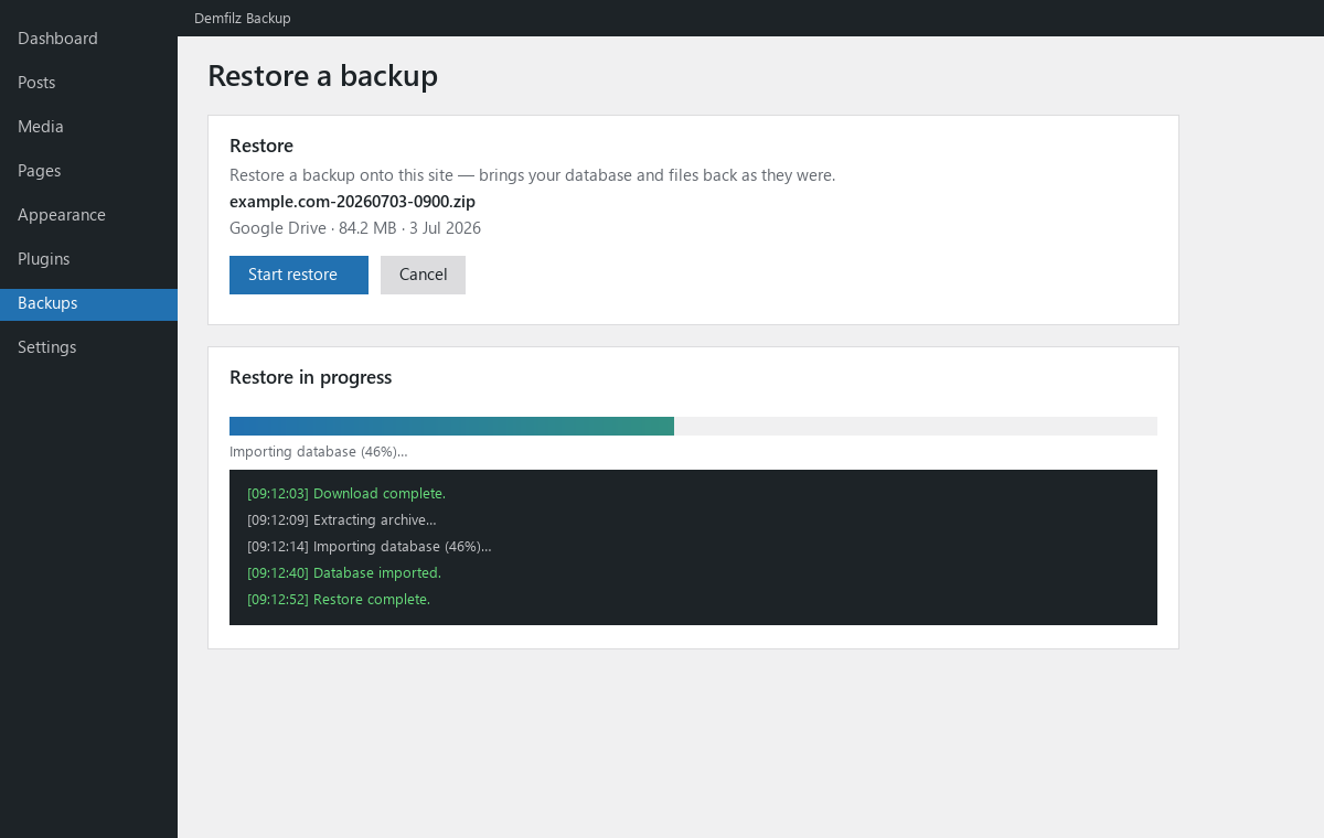 Restoring a backup.