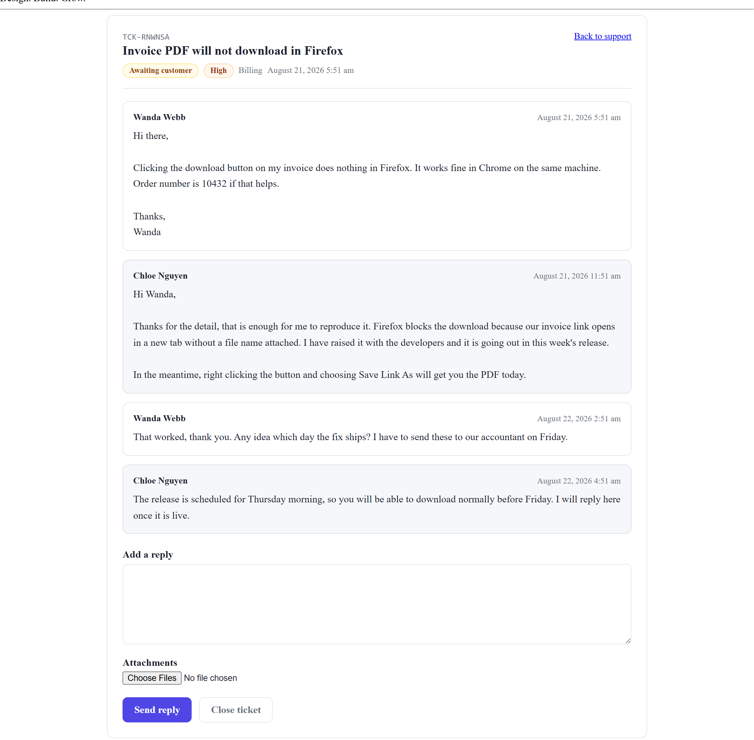 A customer reading the conversation and replying.