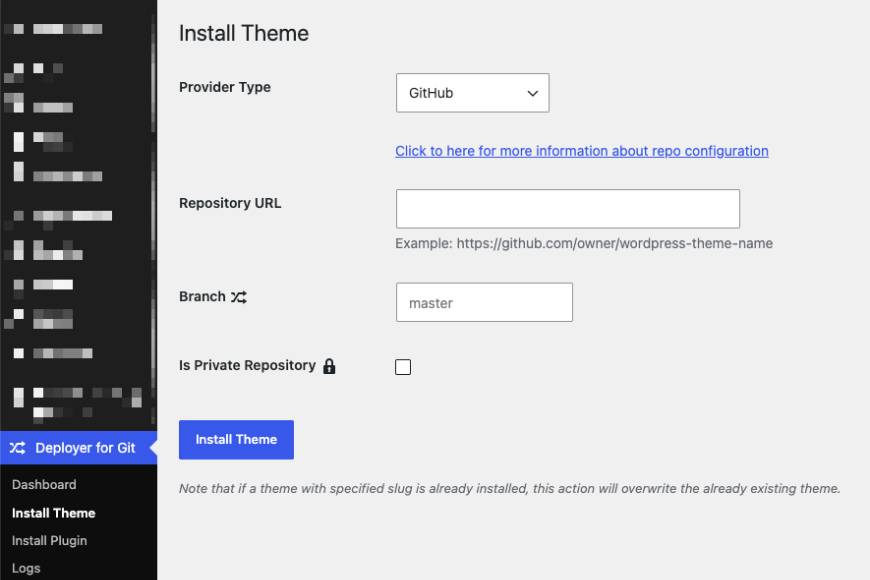 Install Theme Page