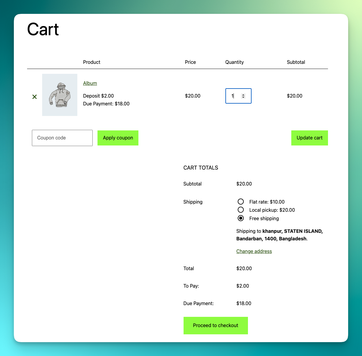 Cart page