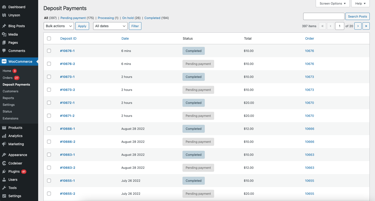 Deposit list