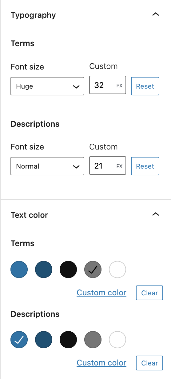 Seperate Term (dt) and Description (dd) settings