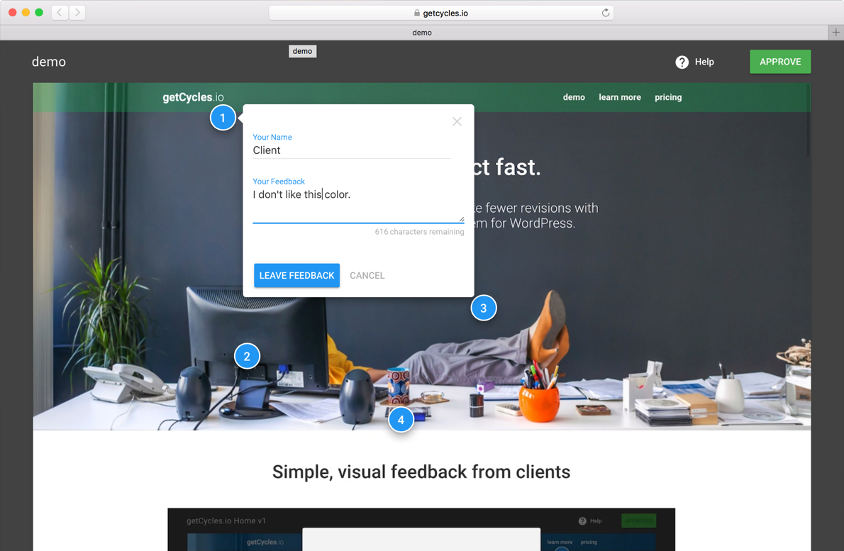 Clients leave feedback directly on the design