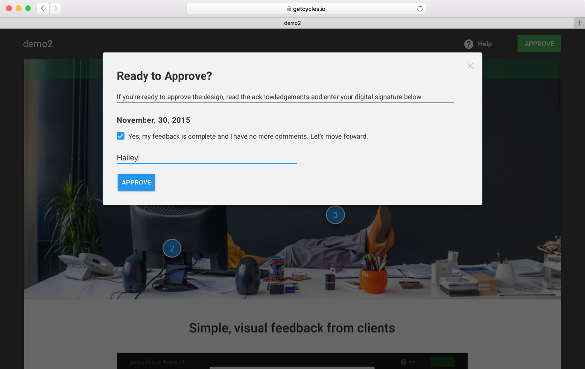 Clients approve designs with their digital signature
