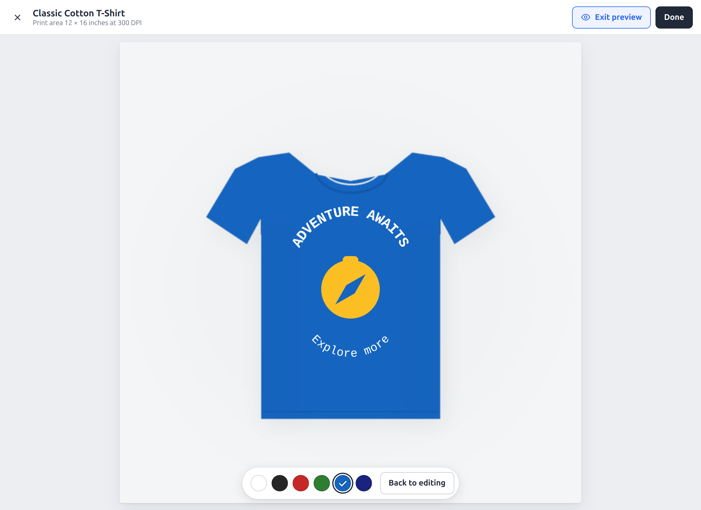 Preview the finished product without guides, in every product colour.