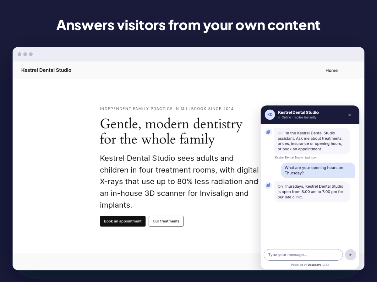Answers visitors from your own content