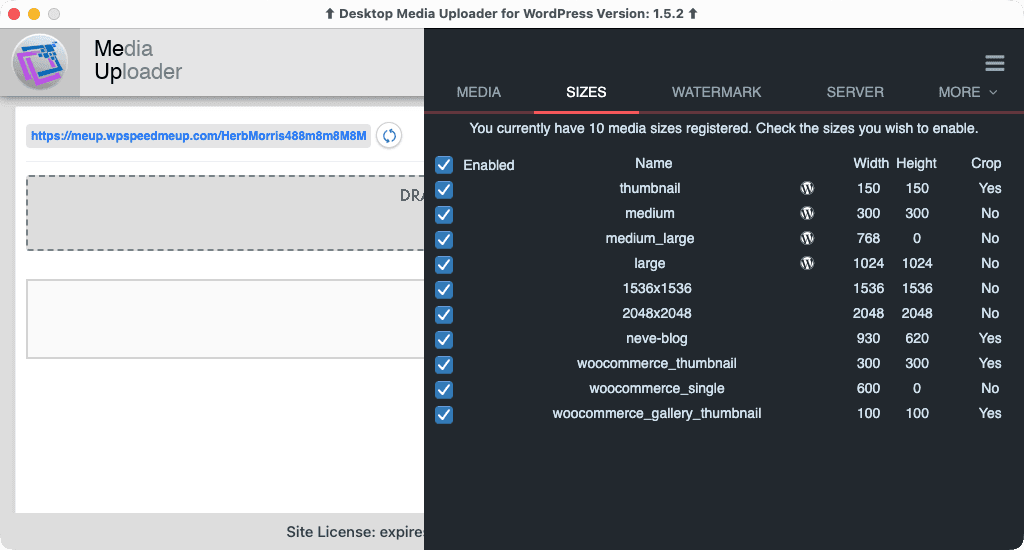 Select which registered image sizes should be created.