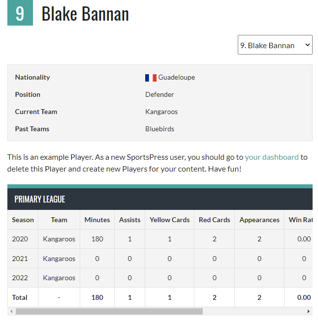 Player Statistics meta-box BEFORE