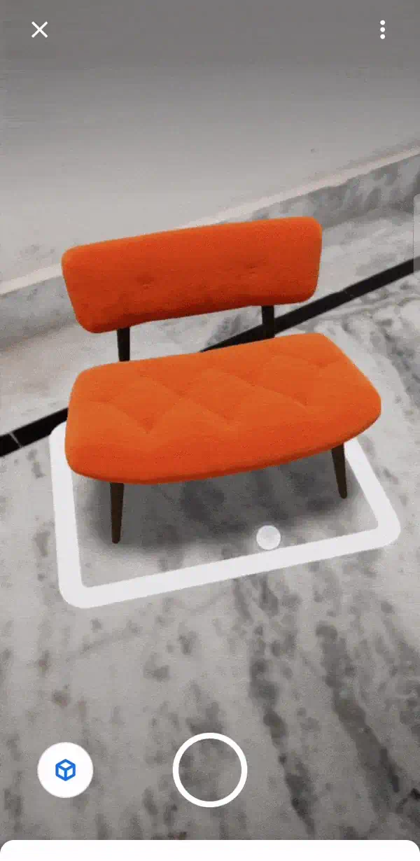 A product placed in a real room with augmented reality on a mobile device.