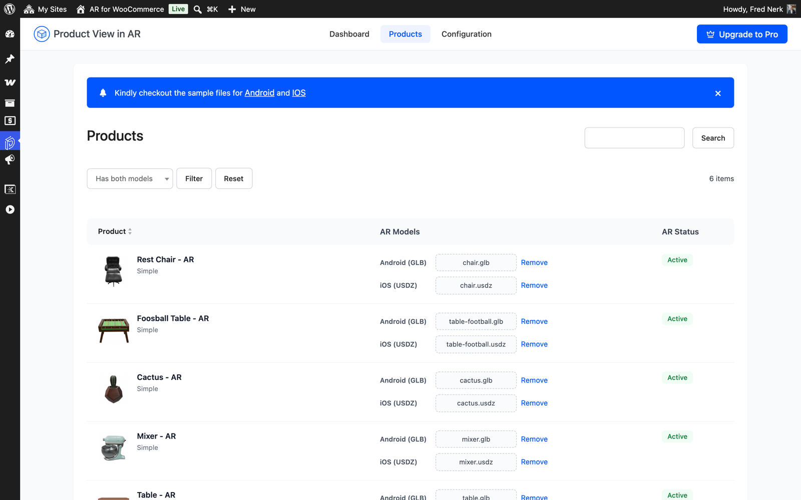 The Products screen bulk model manager.