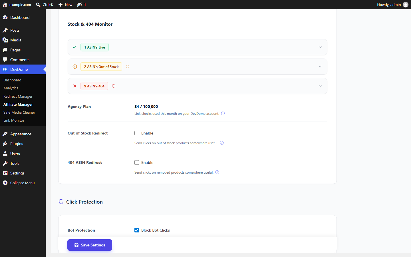 Stock and 404 monitor: live, out-of-stock and dead Amazon ASINs, with optional redirects for out-of-stock and 404 products.
