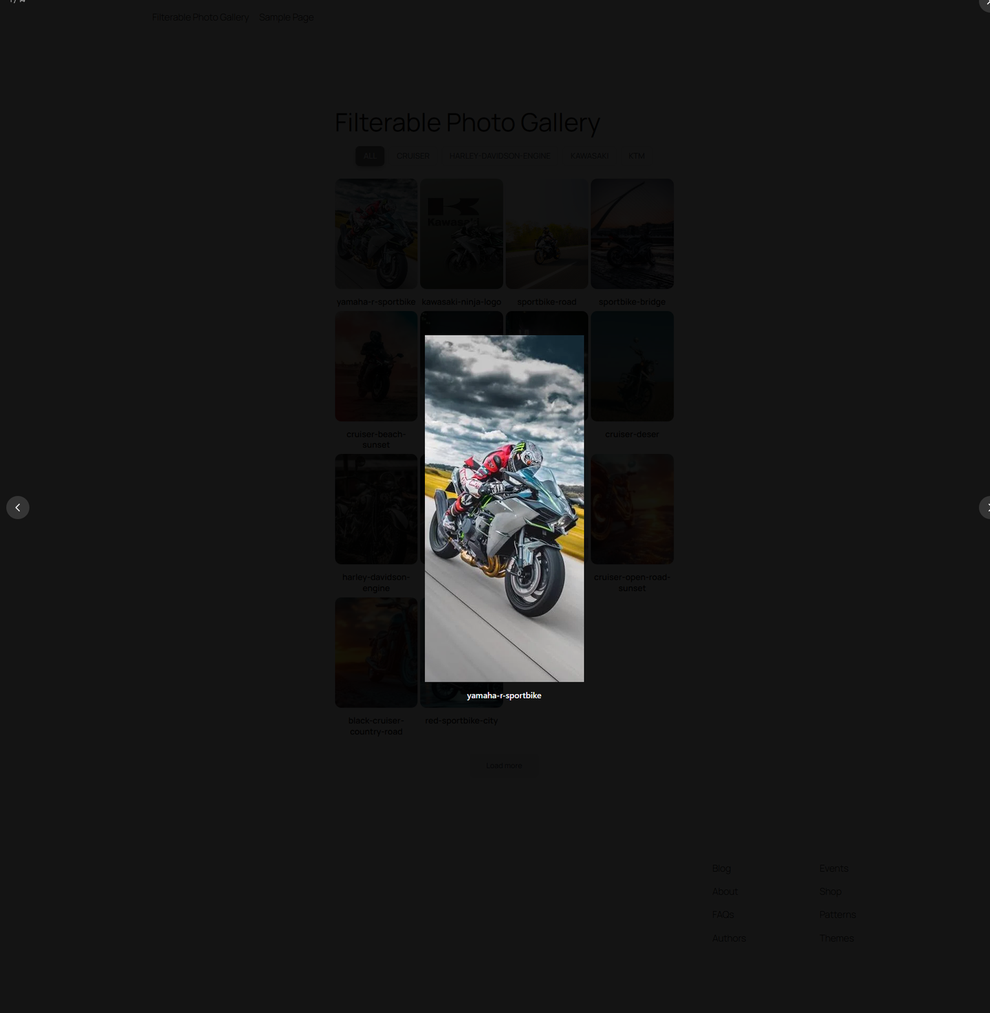 The built-in lightbox with previous/next navigation and image counter.