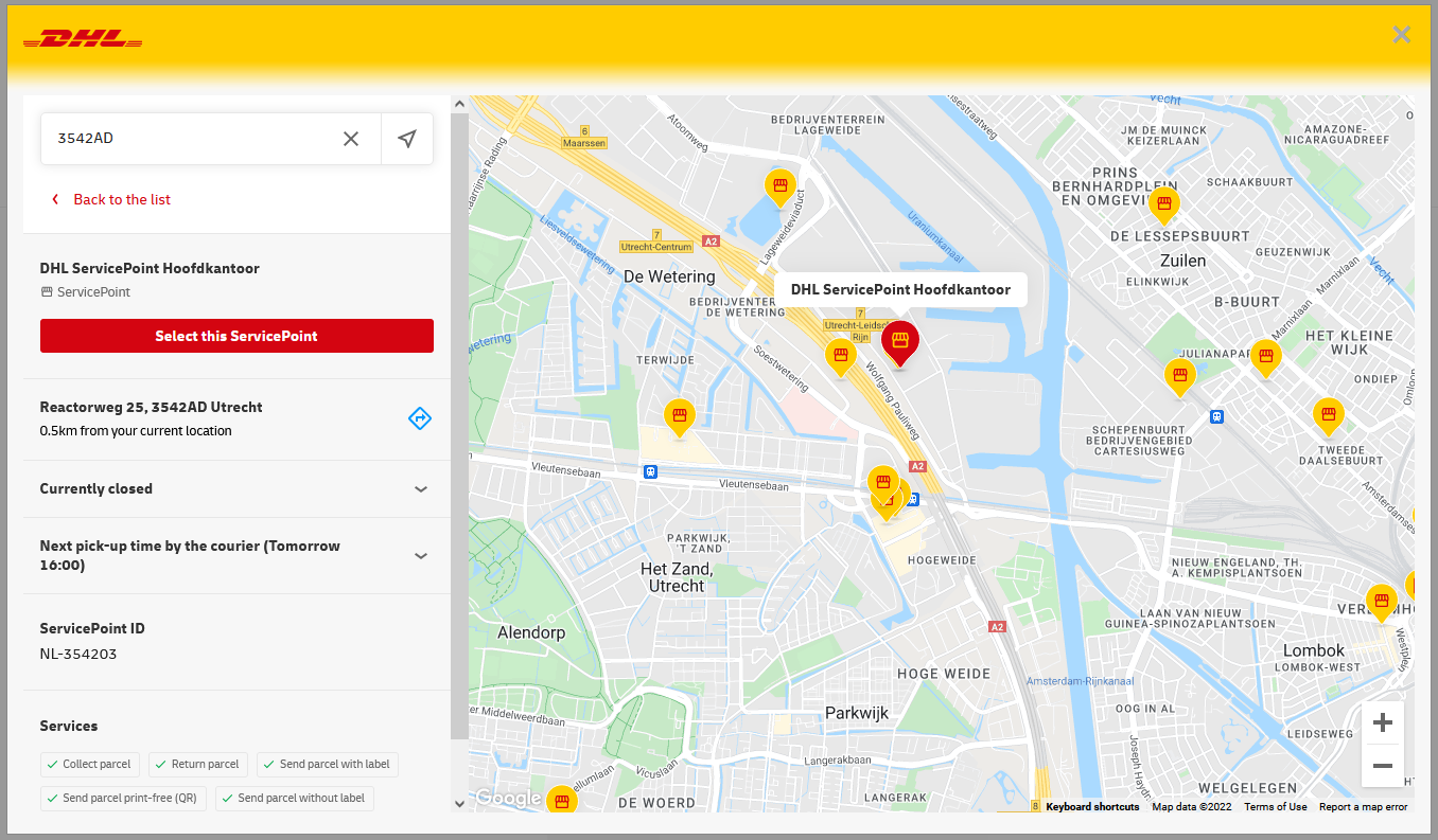 ServicePoint locator in the checkout