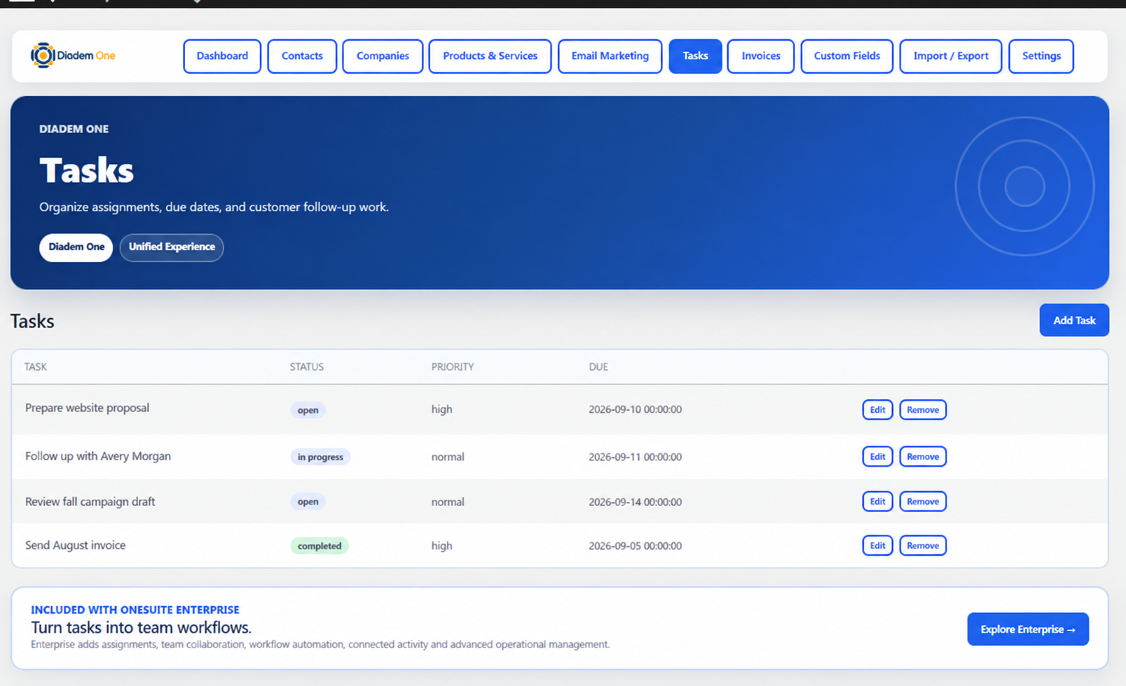 Task management for organizing and tracking business tasks.