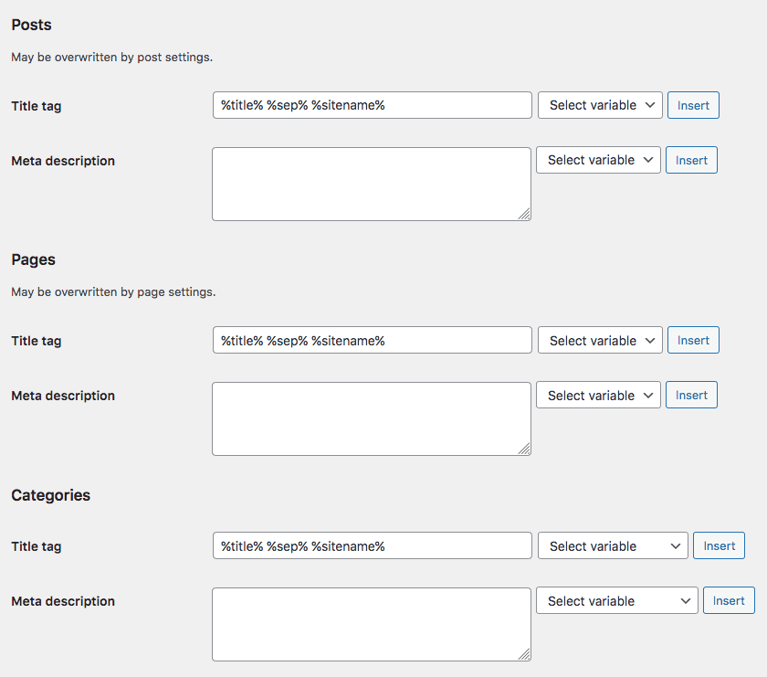 Meta tags templates.