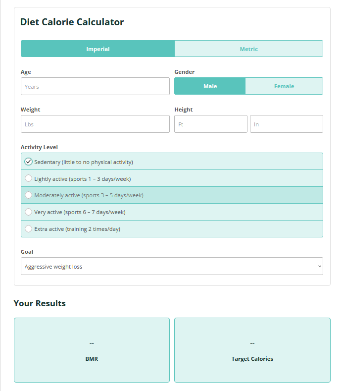 Calorie calculator with instant results