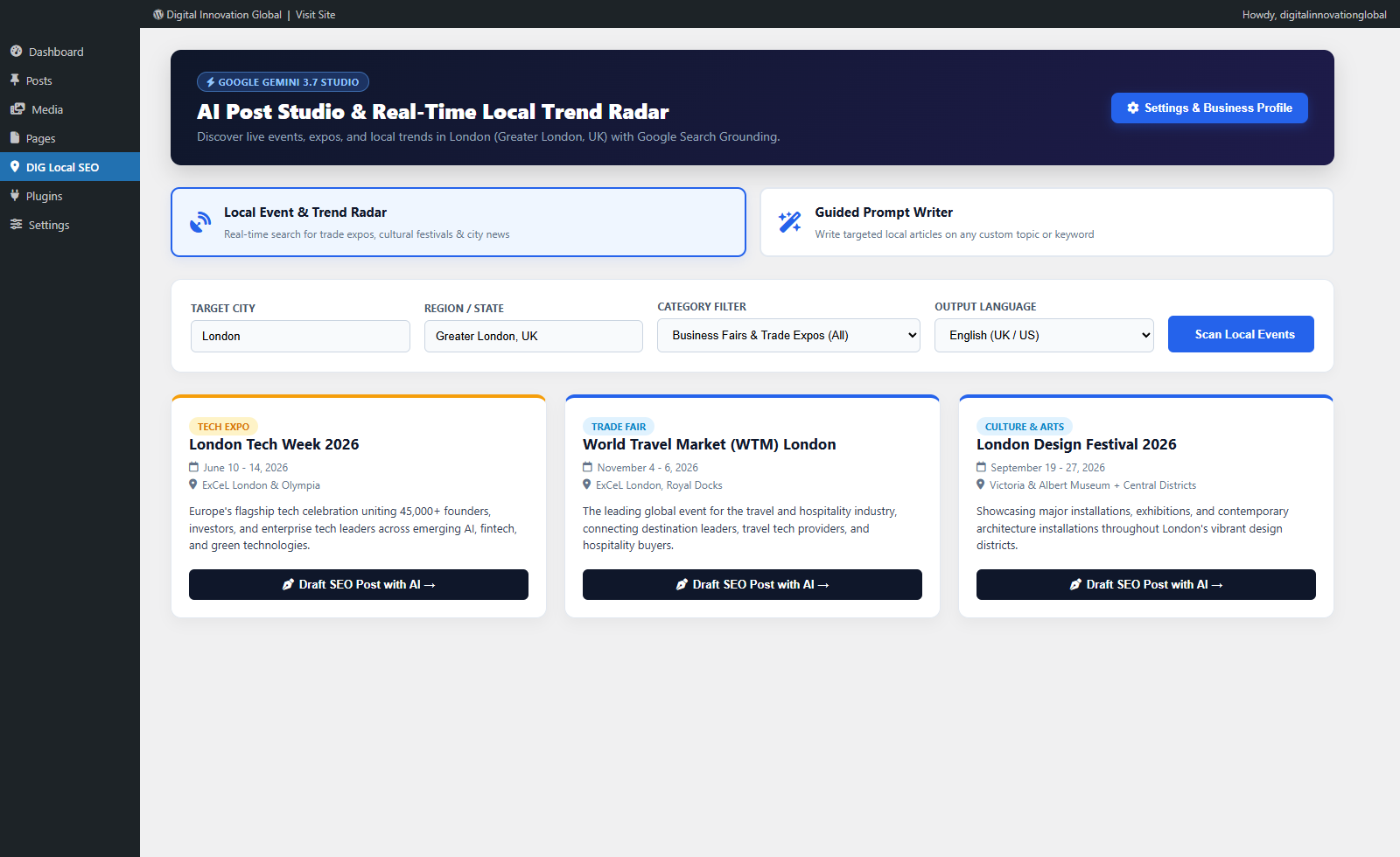 Real-time Local Trend Radar discovering trade fairs and events via Google Gemini.