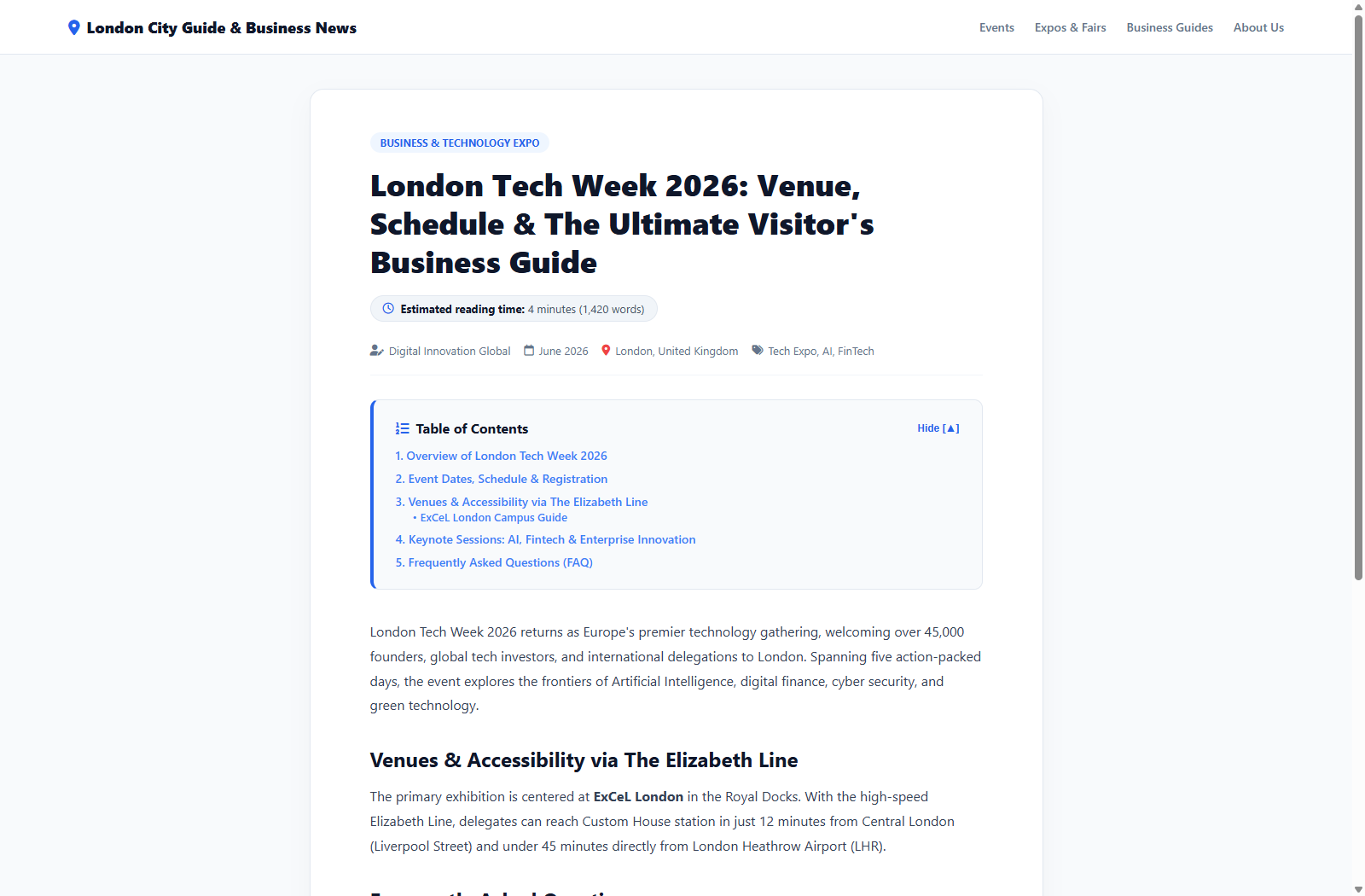 Frontend article with automated Table of Contents (TOC) and estimated reading time badge.