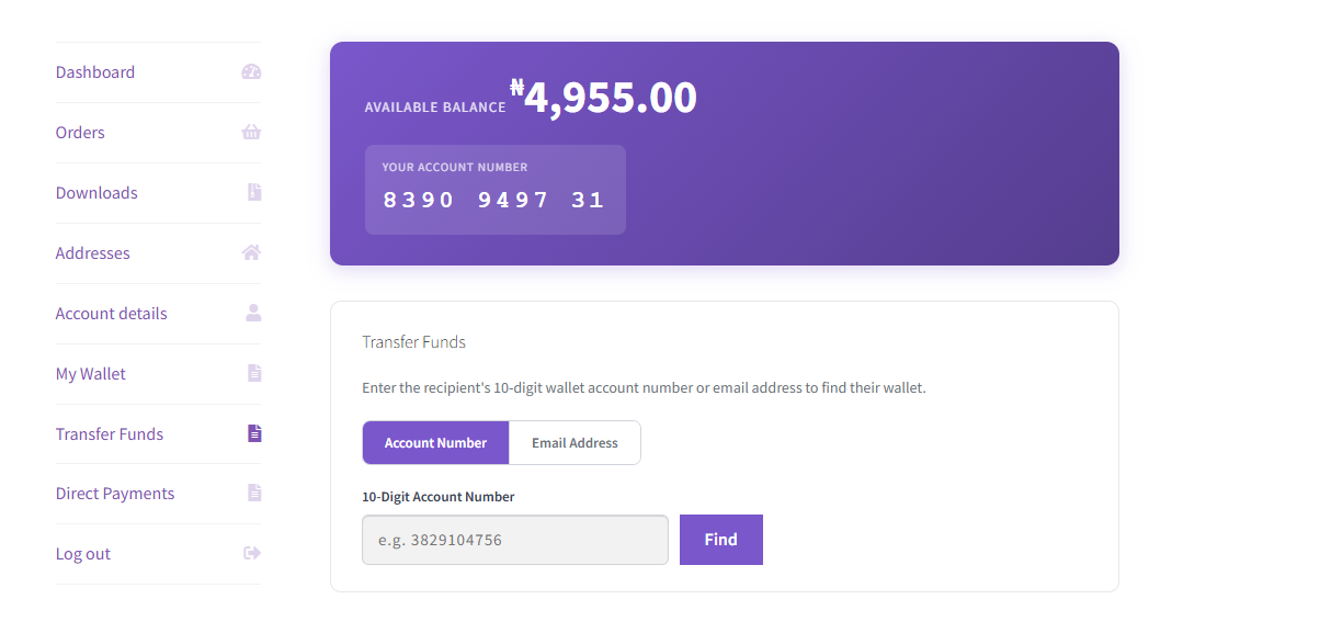 Customer wallet administration dashboard.