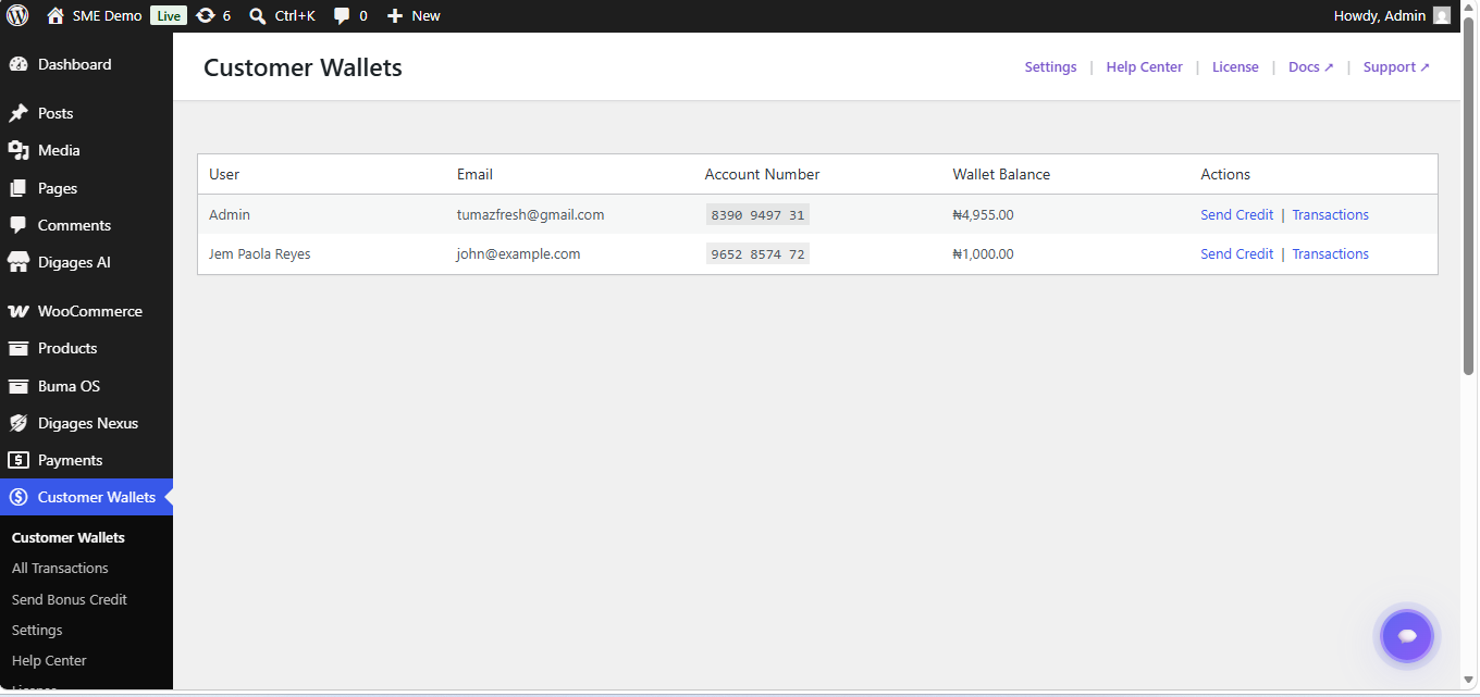 Wallet settings with Free and Pro feature controls.