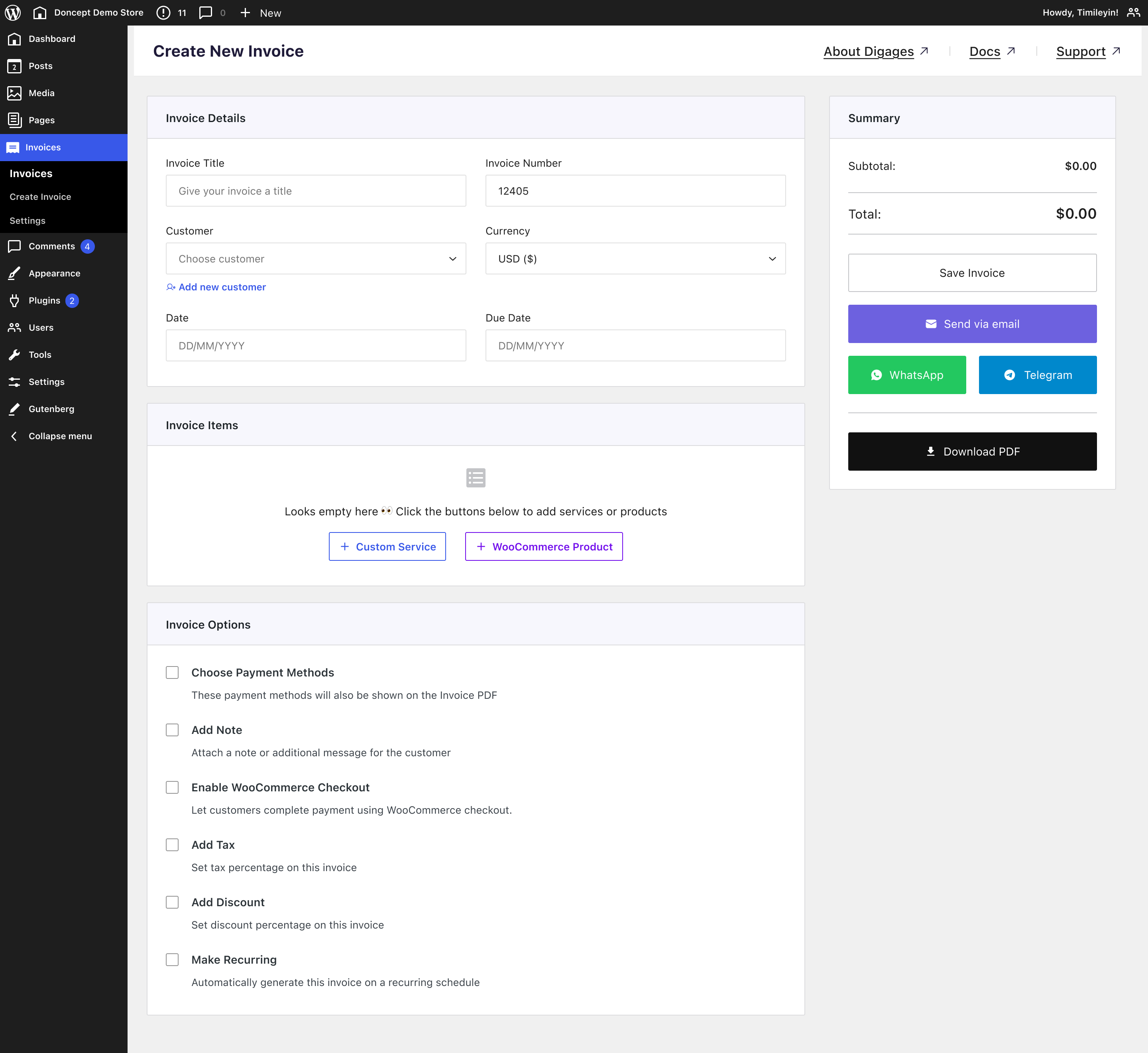 Create New Invoice