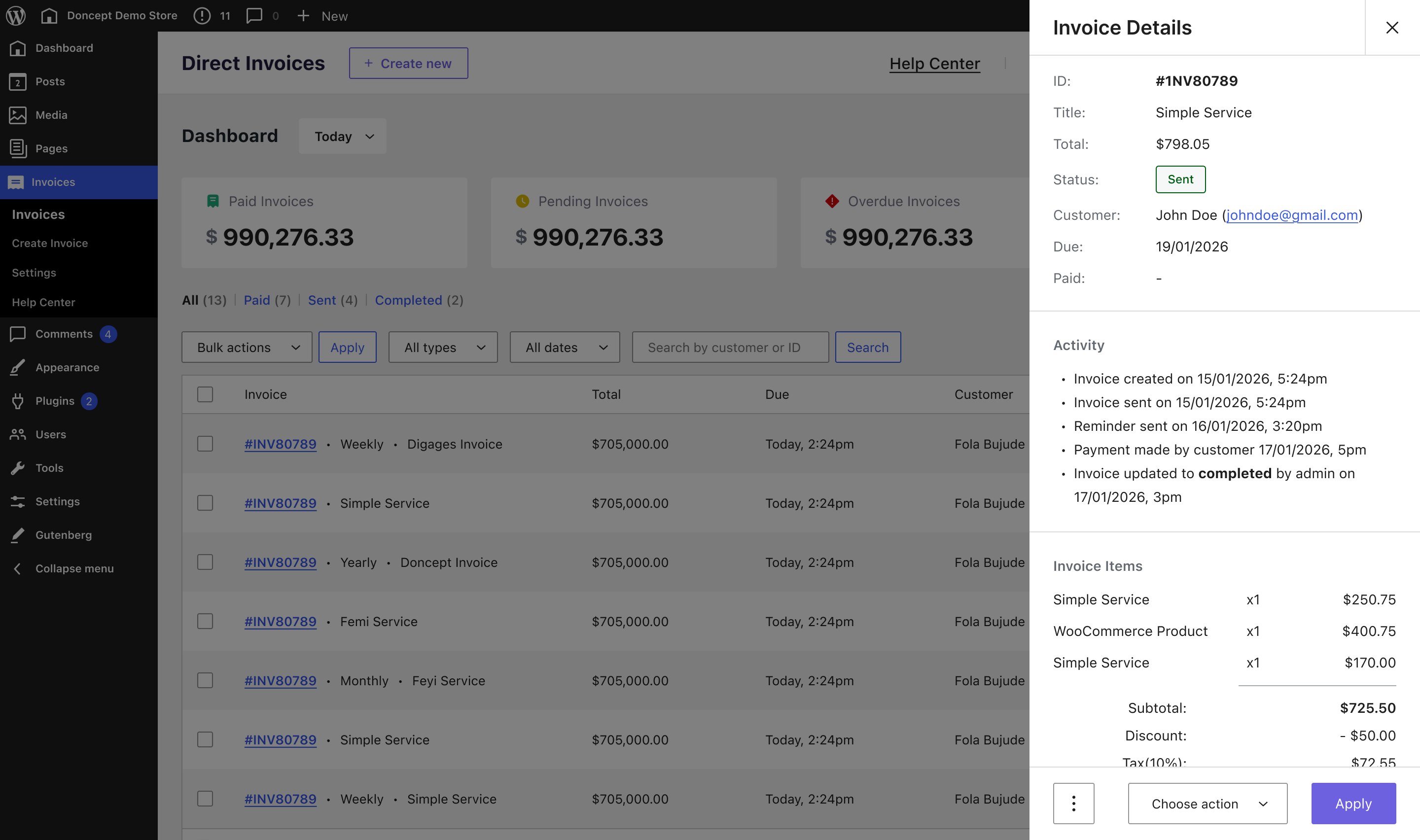 Invoice Details Sidebar