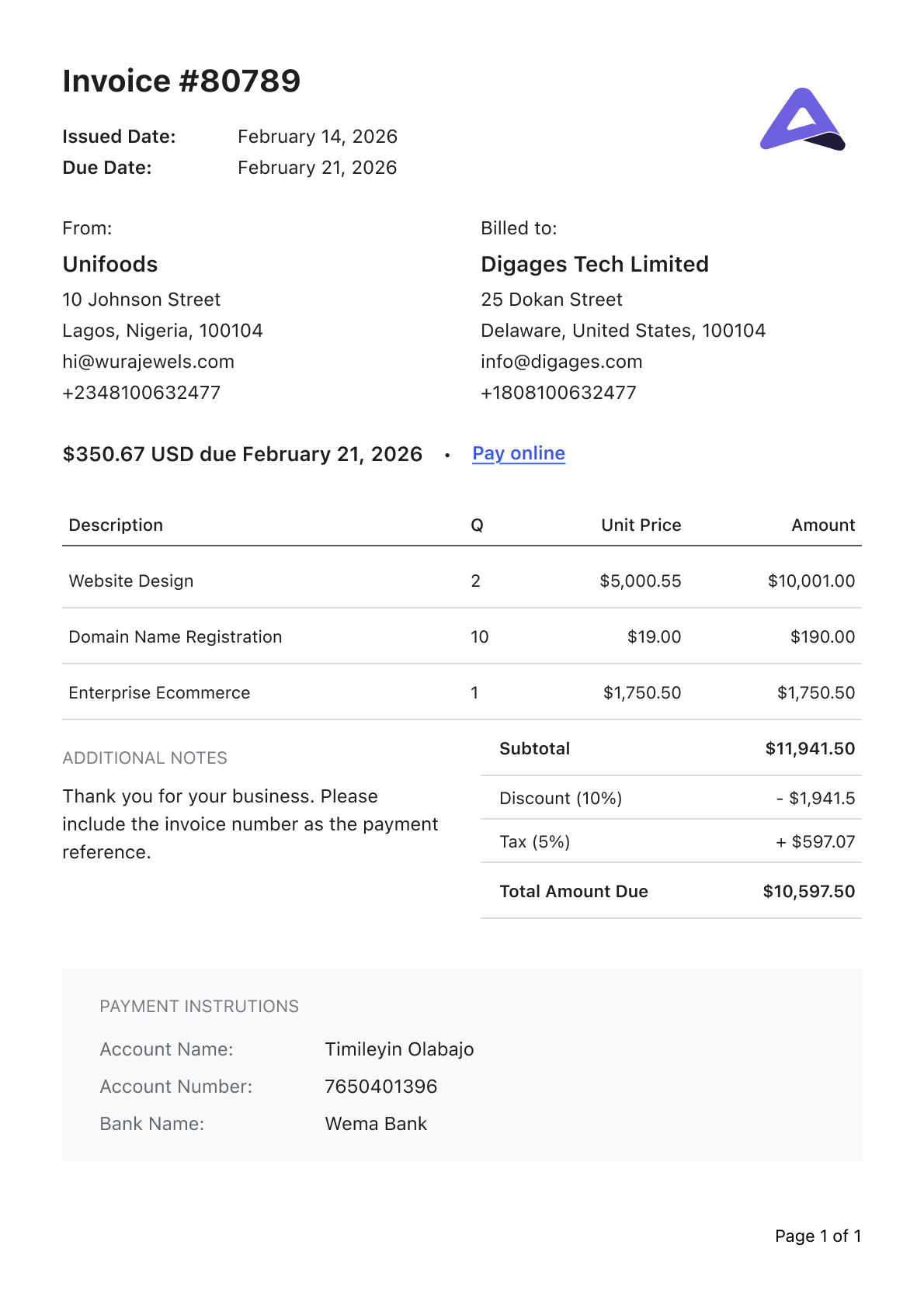 Invoice PDF Sample