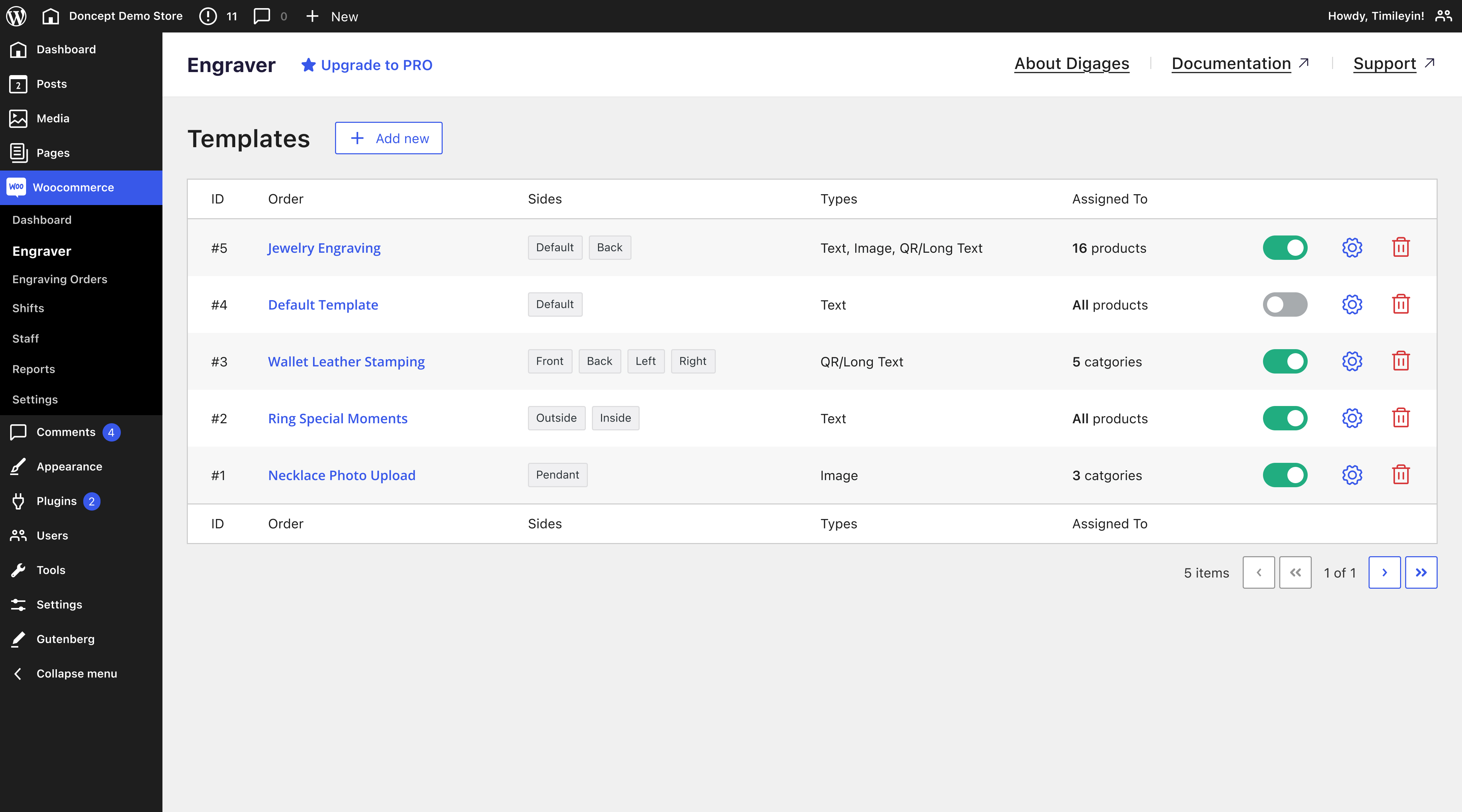 Template Manager - create and manage engraving templates.