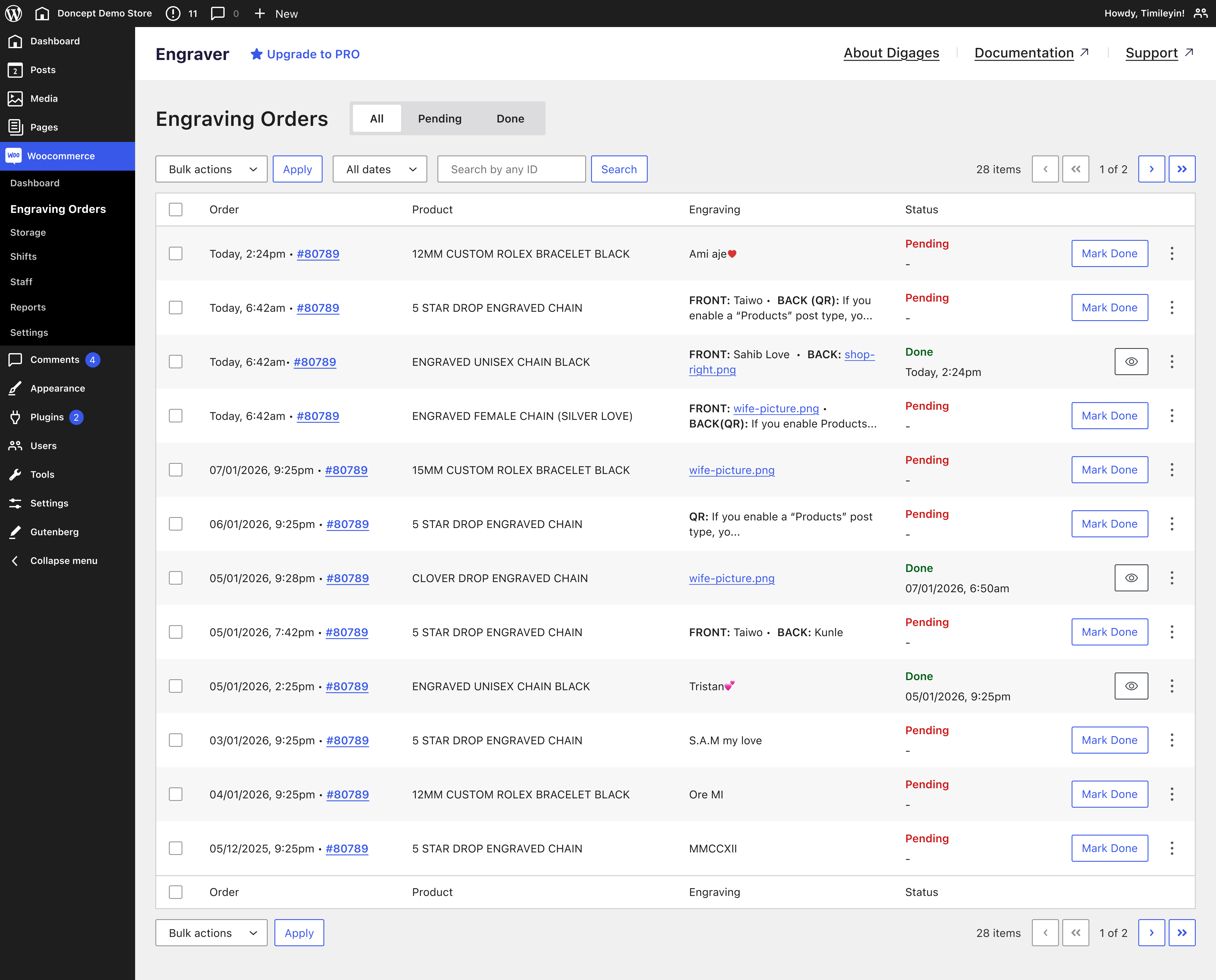 Engraving Orders - manage personalization requests and fulfillment.