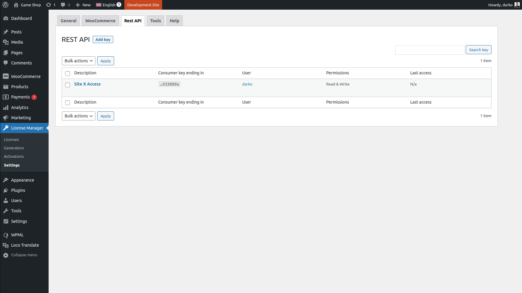 Settings - API Keys - Overview