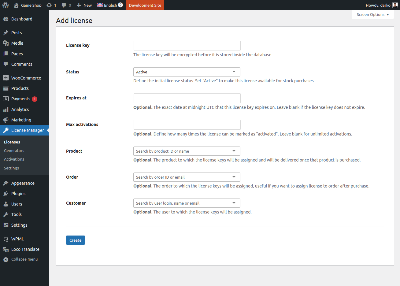 Licenses - Add/Edit form