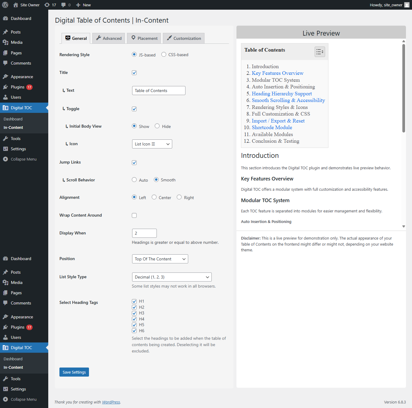Advanced tab controls