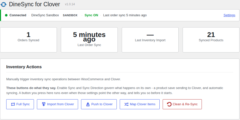 See at a glance that your store is connected and how many orders have reached Clover.