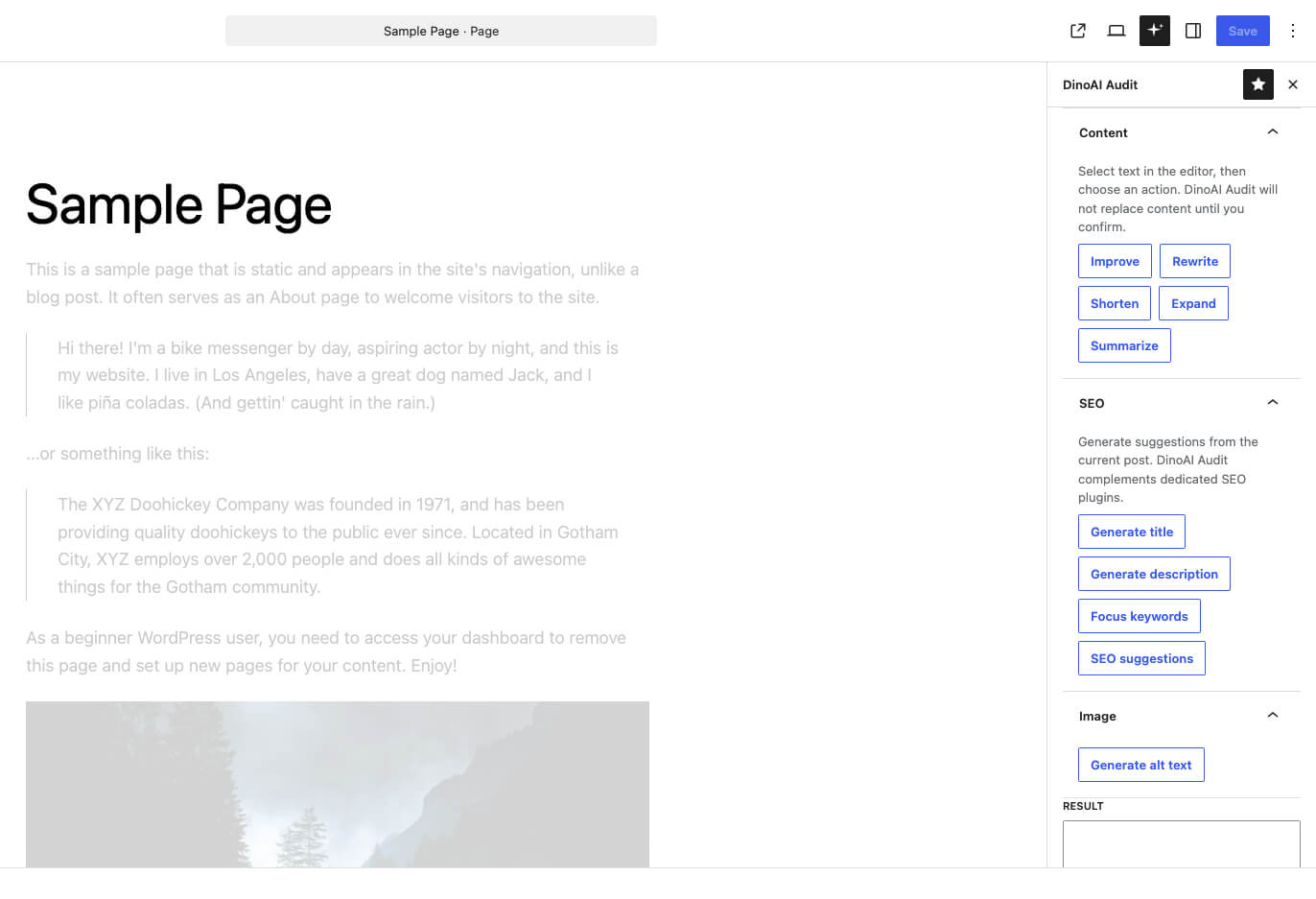 Content actions in the block editor sidebar.